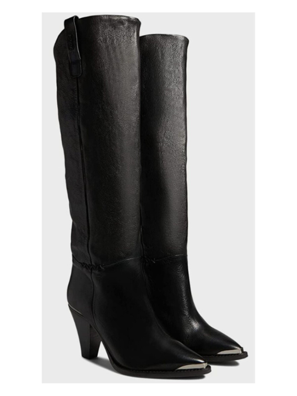 Free People Stevie Western Heel Black Leather Boot Size 36
